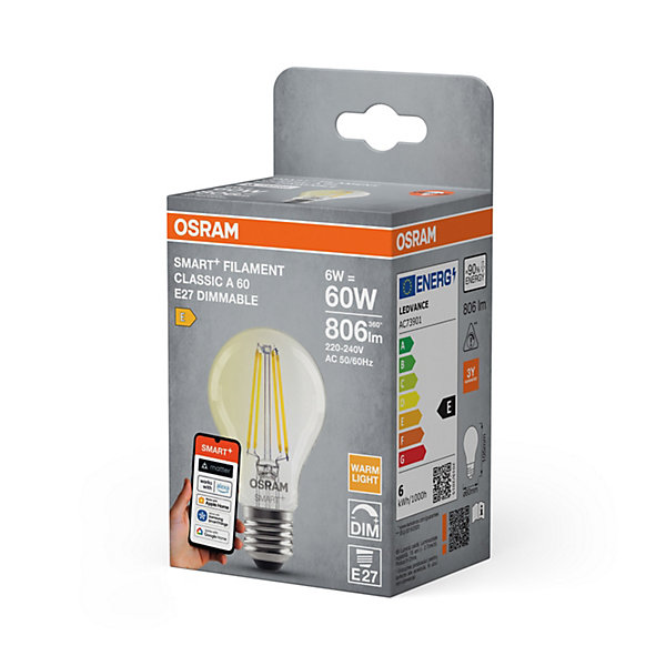 OSRAM Lampe LEDSMART  A60 6W E27 Filament transparent