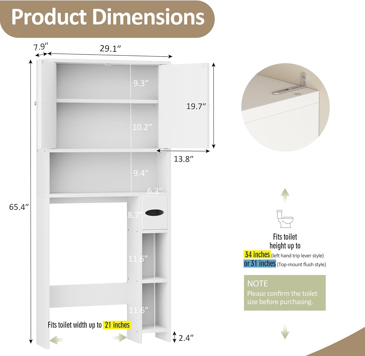Meilocar Bathroom Storage Cabinet Over Toilet with Toilet Paper Holder Stand, Freestanding Bathroom Storage Organizer Cabinet Space Saver W/Adjustable Shelf, White