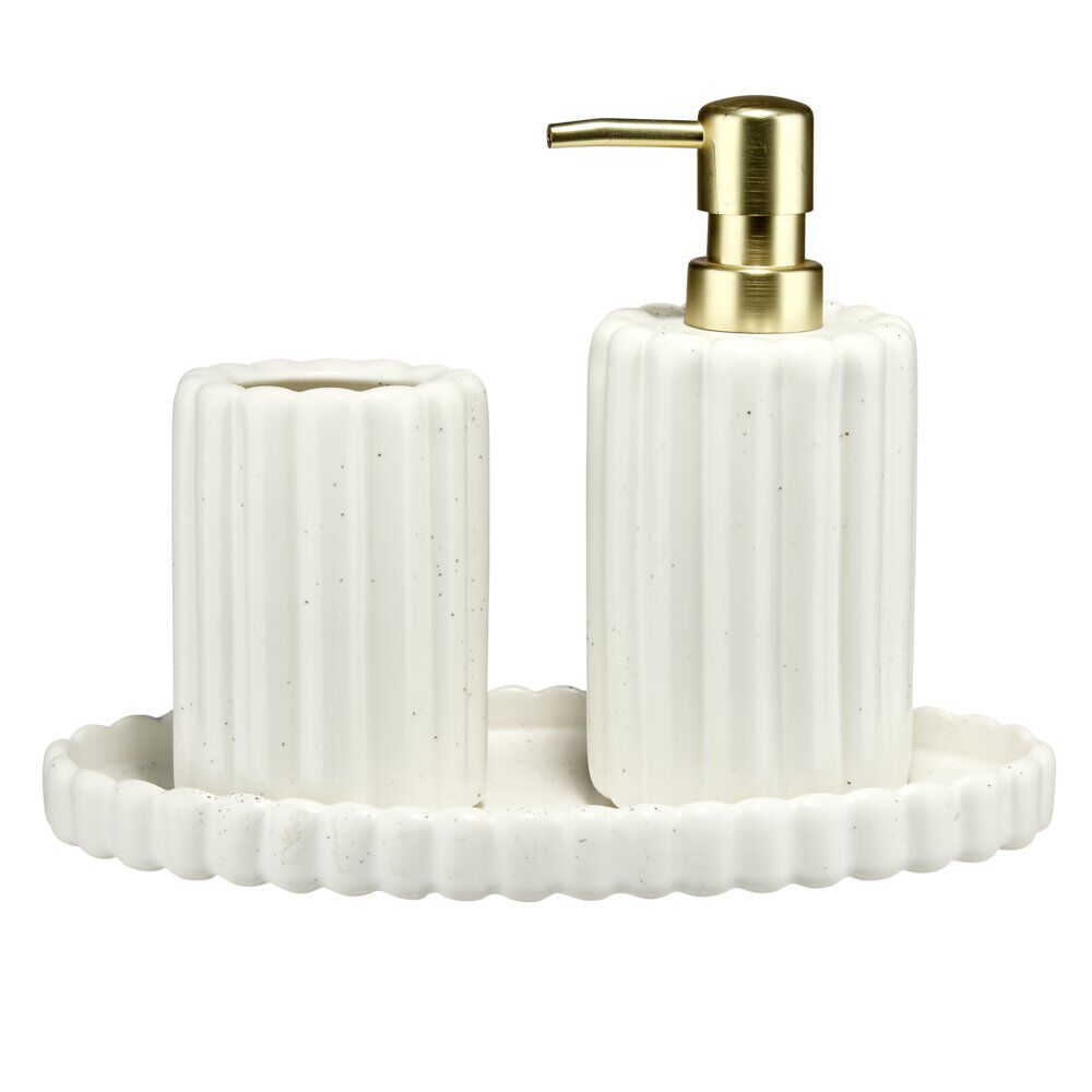 Gobelet salle de bain façon cannelé grès blanc Ø8xH11cm