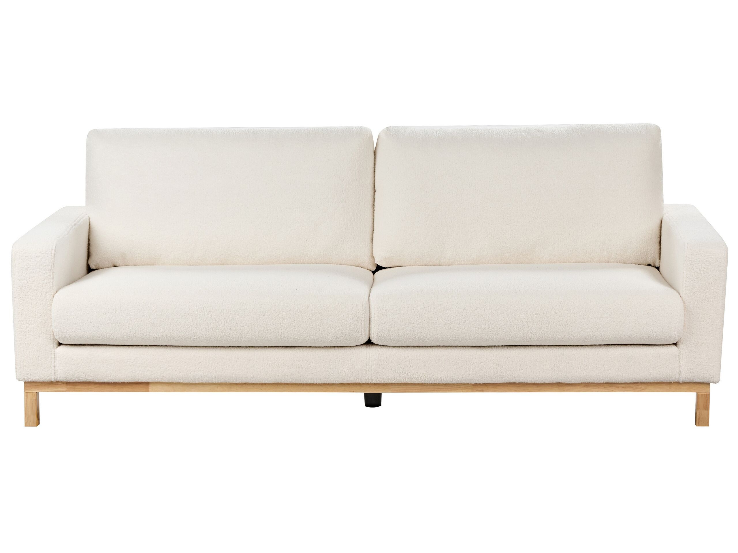 Sofa 3-osobowa nóżki jasne drewno boucle biała