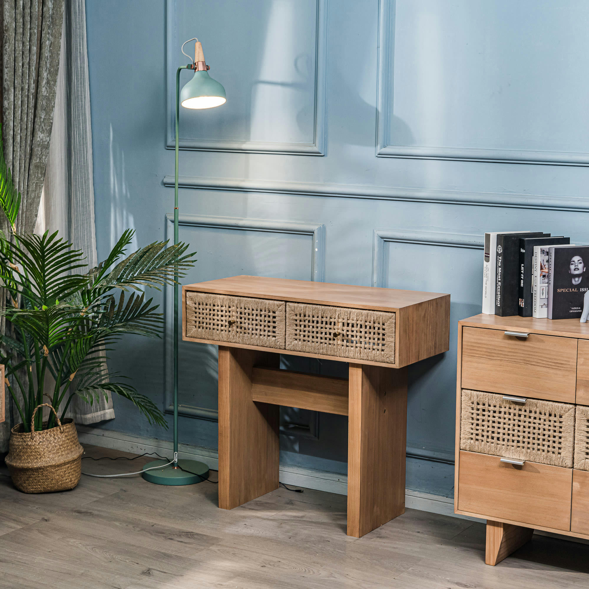 - Console 2 tiroirs en bois et corde naturelle