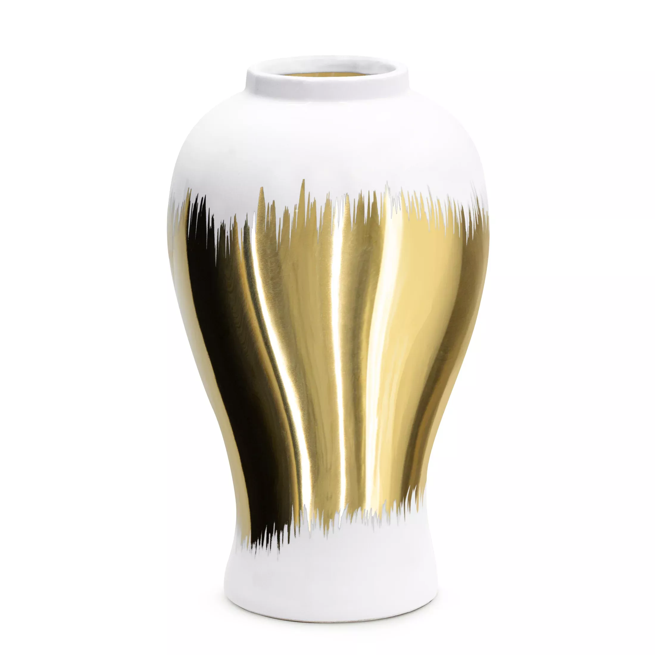 Wazon ceramiczny biało-złotyz motywem cieniowania średnica 17x26 cm