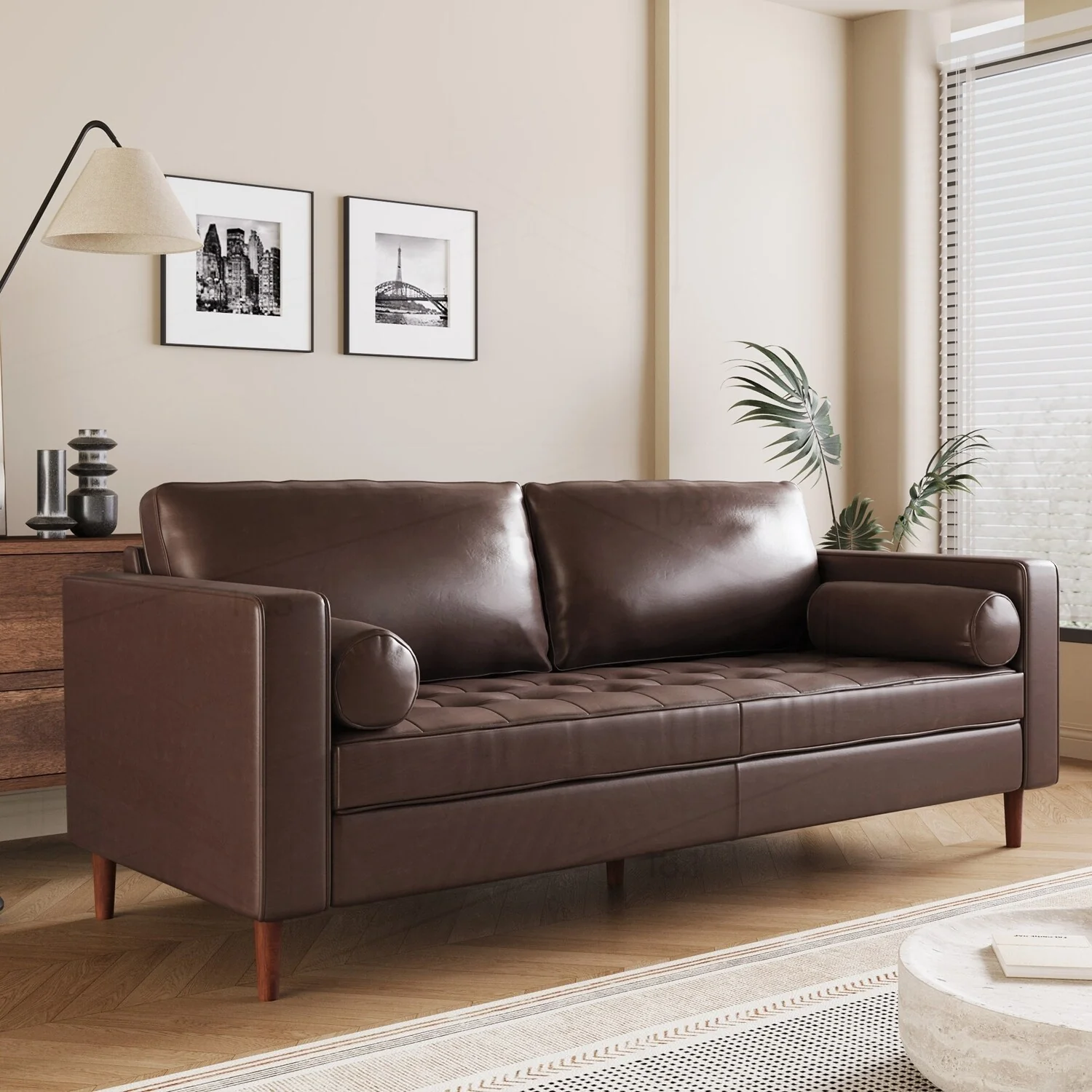 Comfortable Mid-Century Modern 3-Seat Sofa with Stylish Detailing for Home