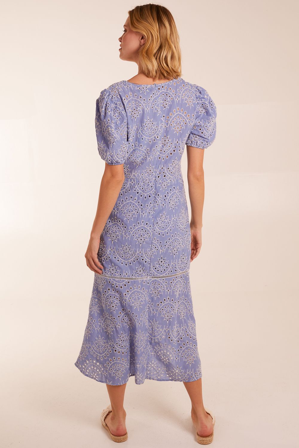 Blue Vanilla Puff Sleeve Midi Dress