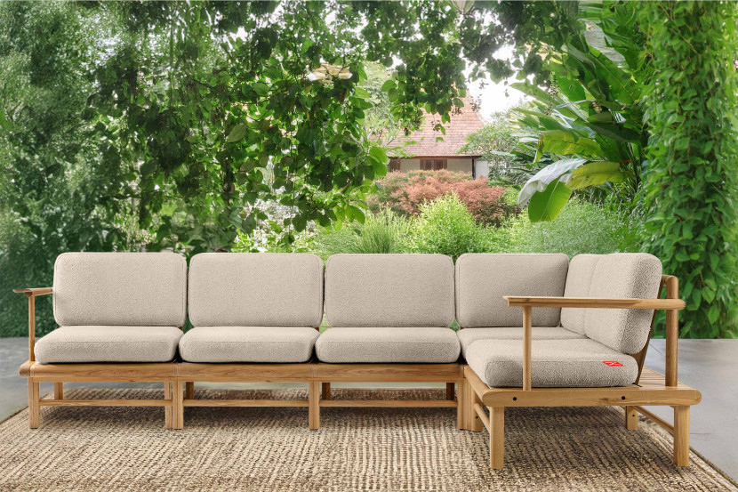 KONSIMO ATREDA Duży Narożnik prawy do ogrodu, kremowy, 5 os. 300 cm
