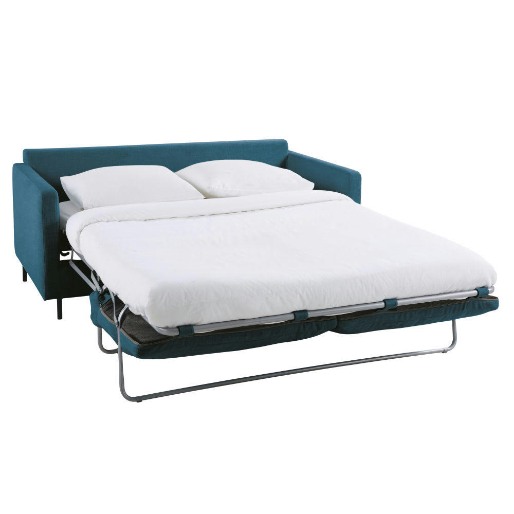 Julian - Canapé convertible 2/3 places bleu pétrole, matelas 10 cm