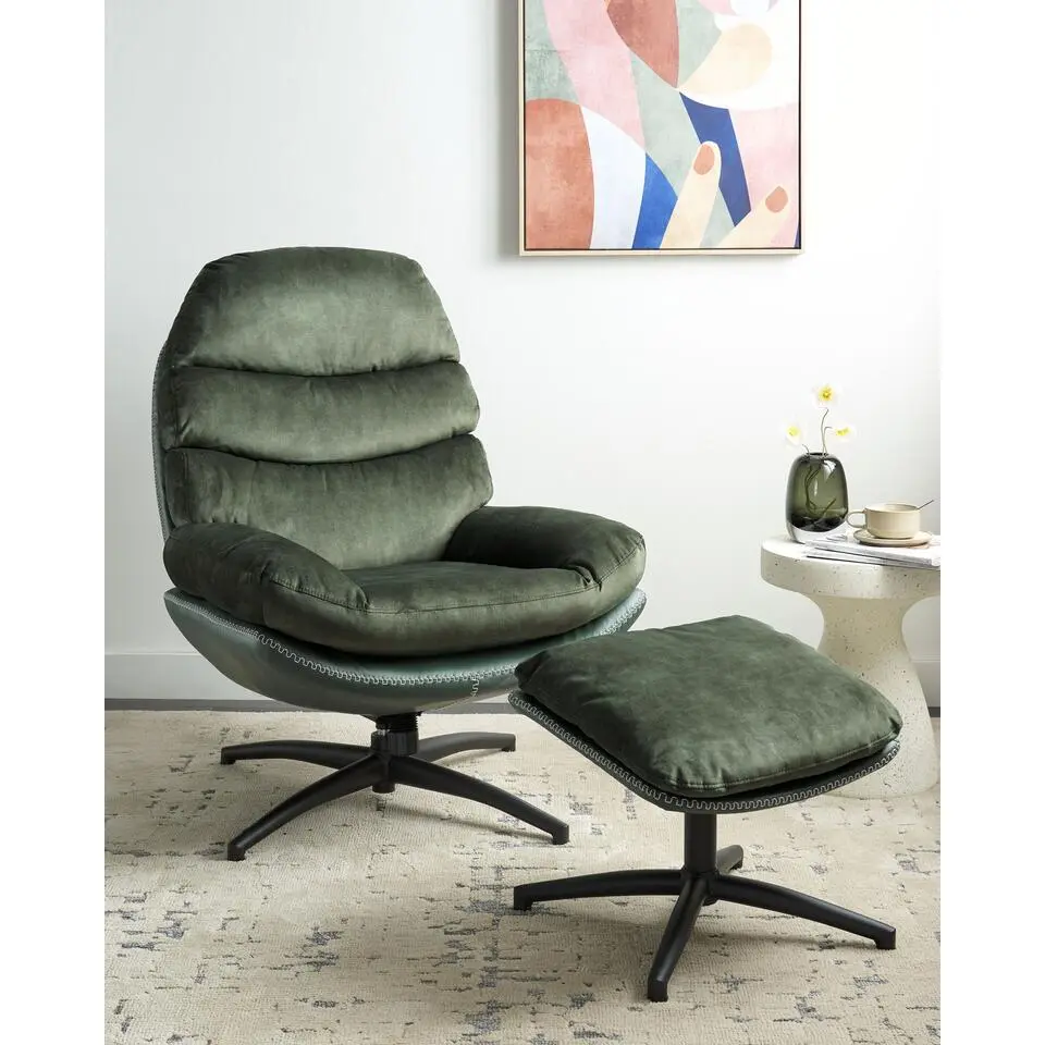 EIDE - Fauteuil met hocker - Groen - Fluweel