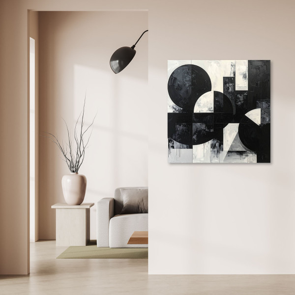Obraz do salonu biura loftu, Geometryczne formy abstrakcja czarno 20x20