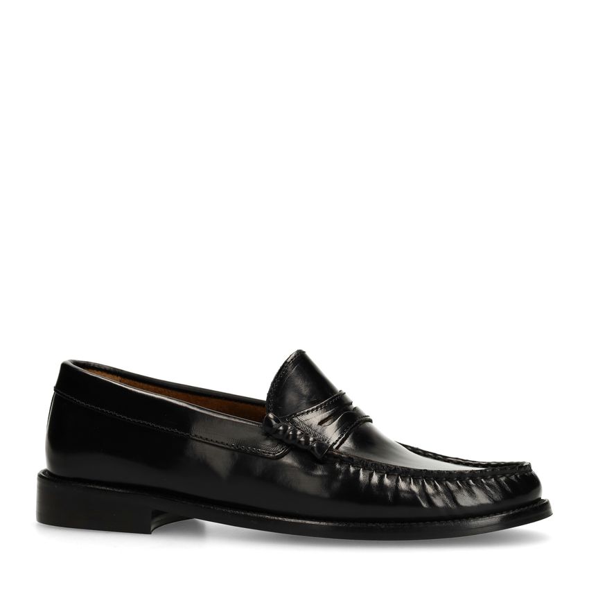 Manfield Zwarte leren loafers