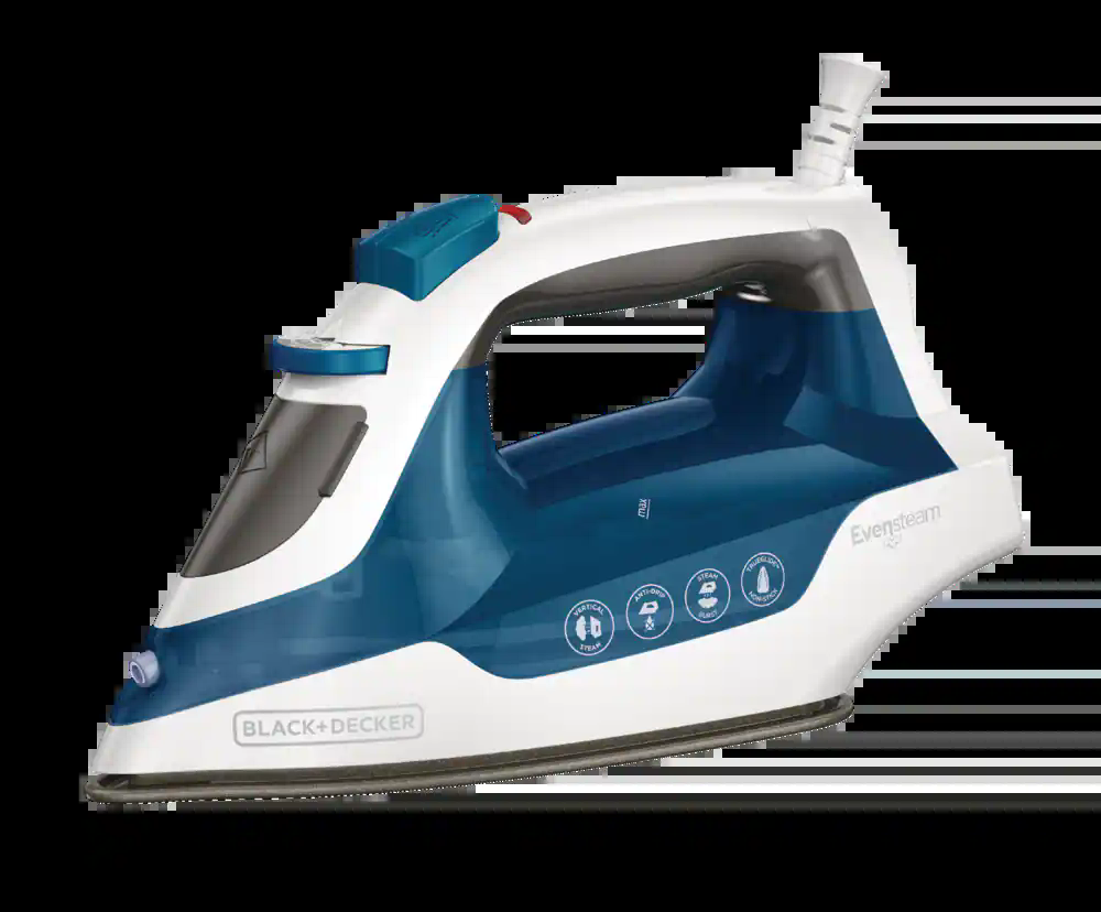 Black & Decker 1200W Compact Steam Iron with Non-Stick Soleplate, Blue/White