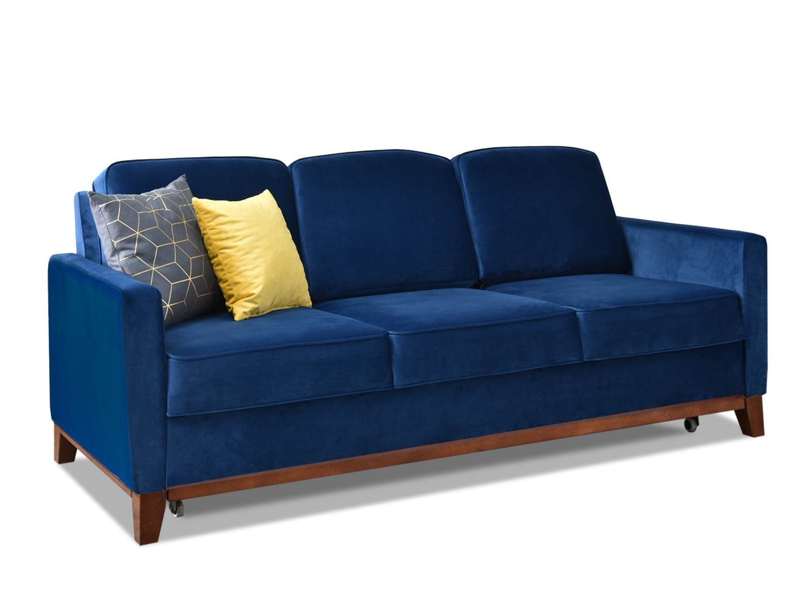 Sofa Bergen Granatowy Welur, Podstawa Orzech