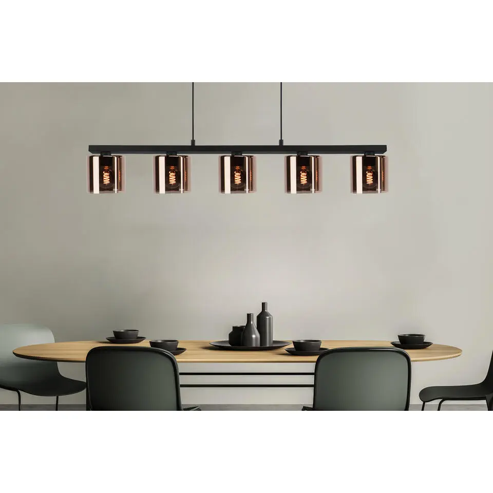 EGLO Cadley Hanglamp - E27 - 121 cm - Koperglas - Zwart