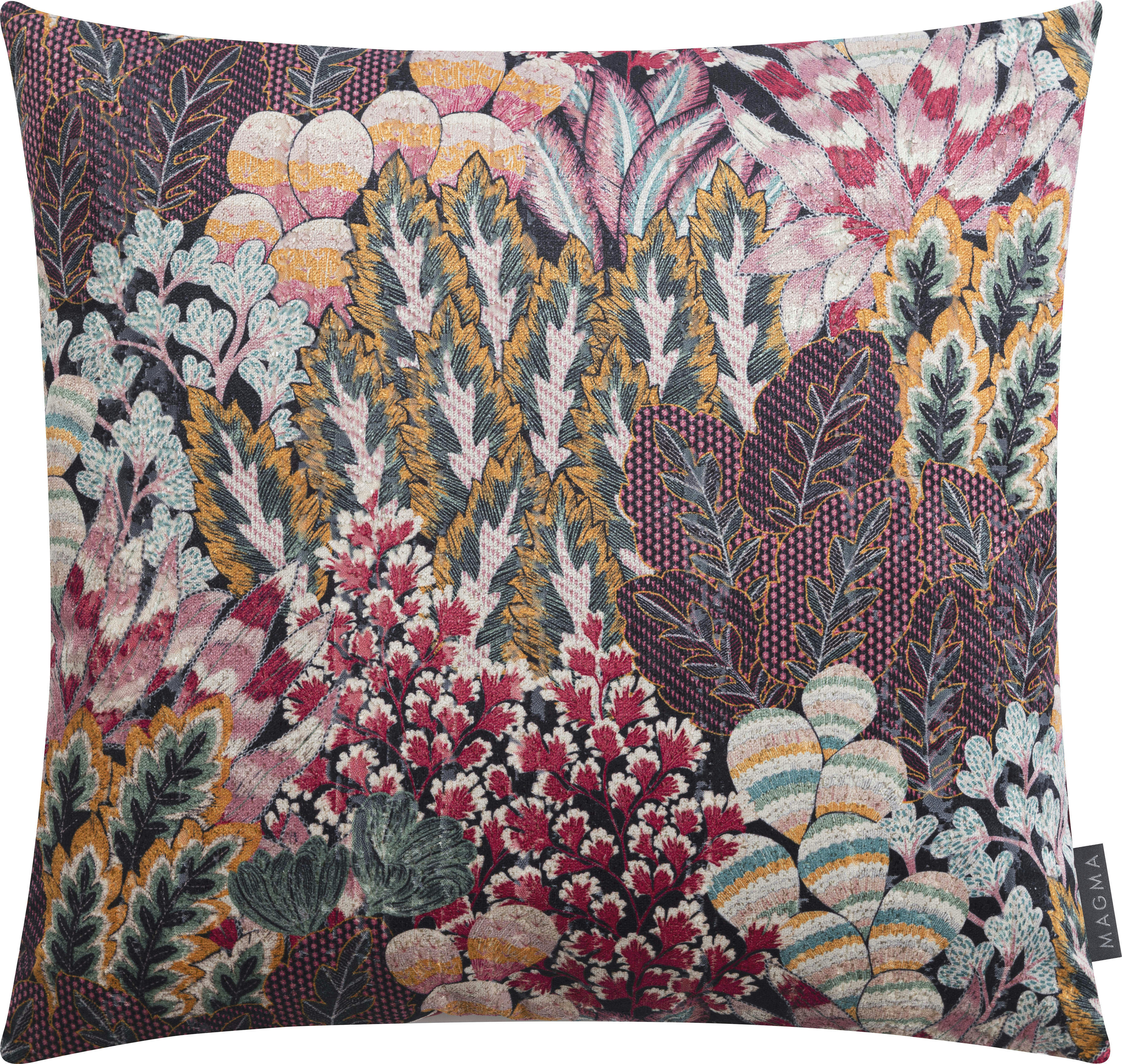 OPHELIA - Housse de coussin imprimé végétal sur velours rose - 50x50