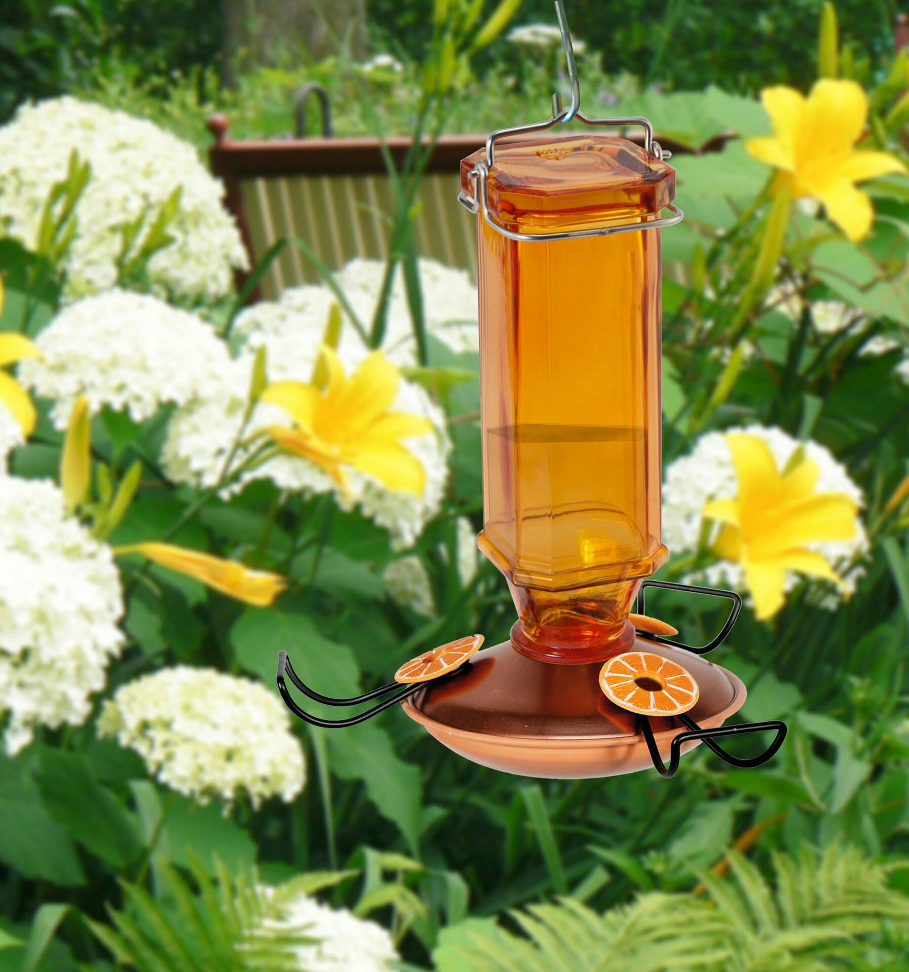 Panacea Glass Bright Orange Mason Jar Oriole Feeder, 10 oz, 9.5-in