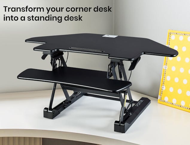 NNEMB Corner Desk Riser 110cm Wide Adjustable Sit to Stand for Dual Monitor-Keyboard-Laptop-Black