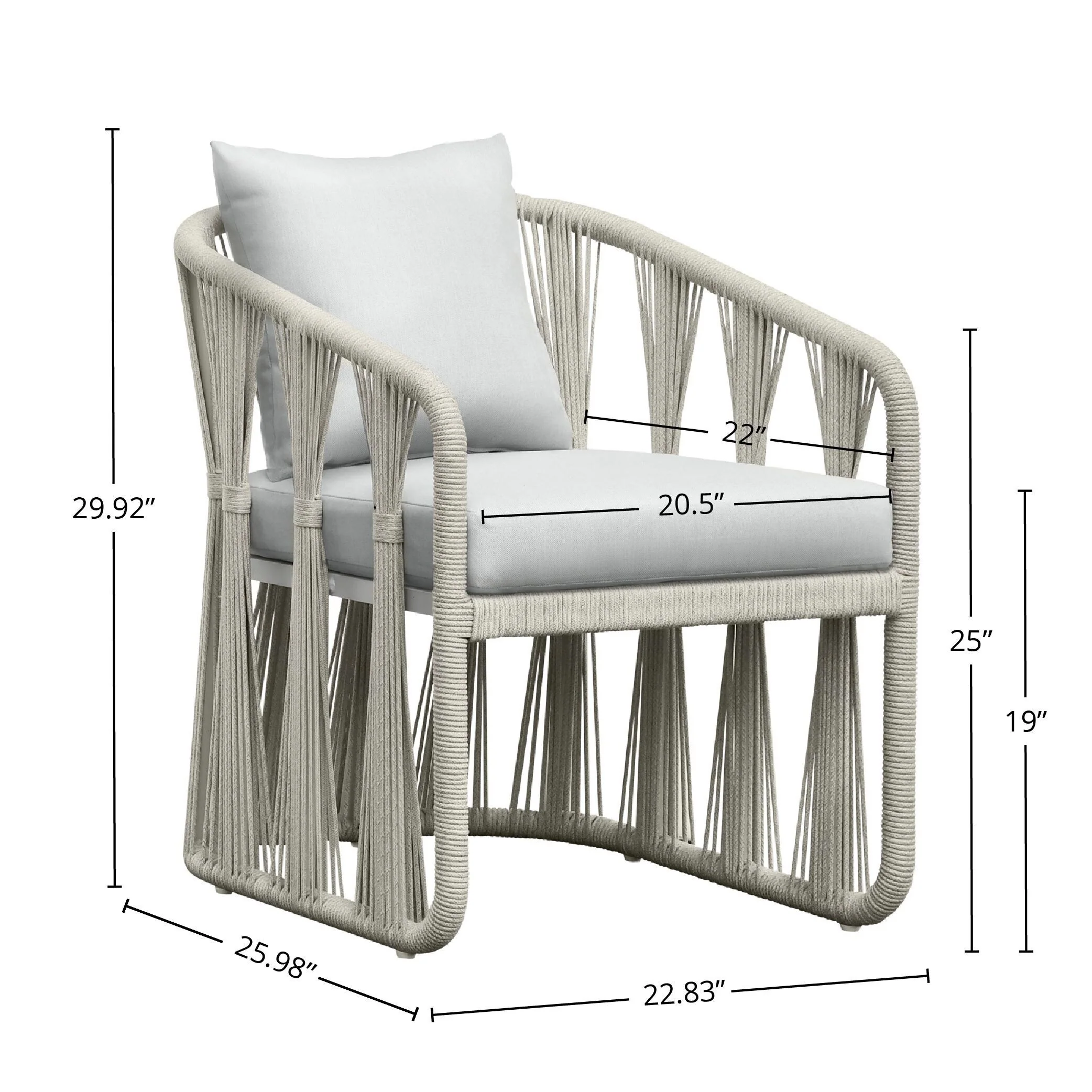Alexa Outdoor Dining Arm Chair with Pillow Back, White