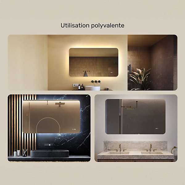 Miroir LED Salle de Bain - ARTFORMA - Forme arrondie - 120x70cm - LED Dual   interrupteur tactile   anti-buée