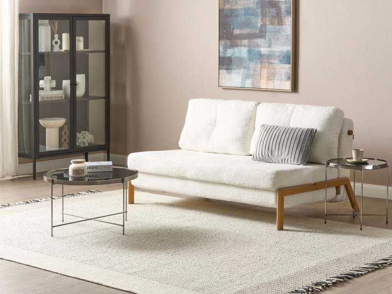 Sofa kanapa rozkładana 2-osobowa biała boucle