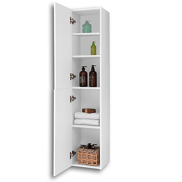 Meuble de salle de bain 2 portes, colonne de salle de bain 30x27x142 cm, armoire murale blanche, AICA SANITAIRE