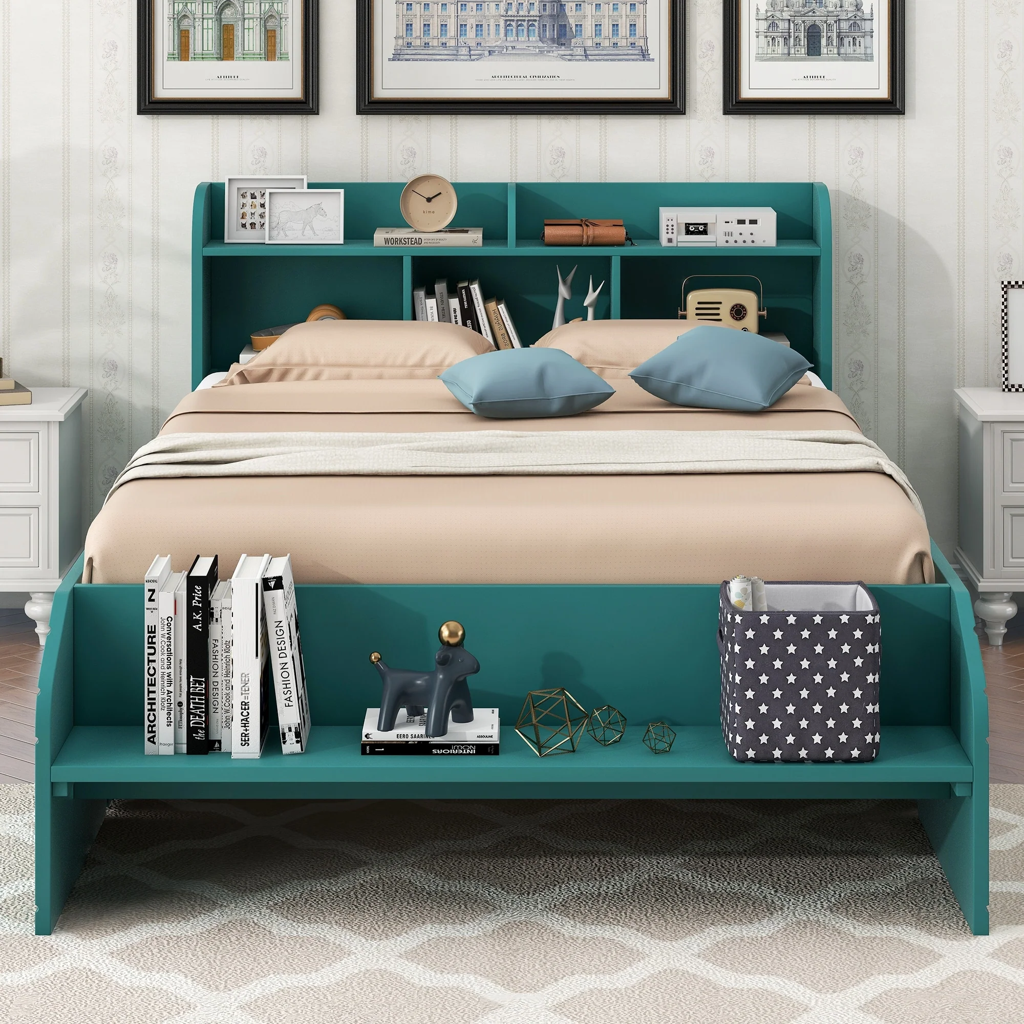 Twin Size Platform Bed with Storage Headboard, Footboard, and 2 Drawers
