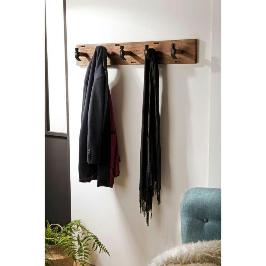 ALIDA - Portemanteau mural 5 crochets en teck recyclé et métal