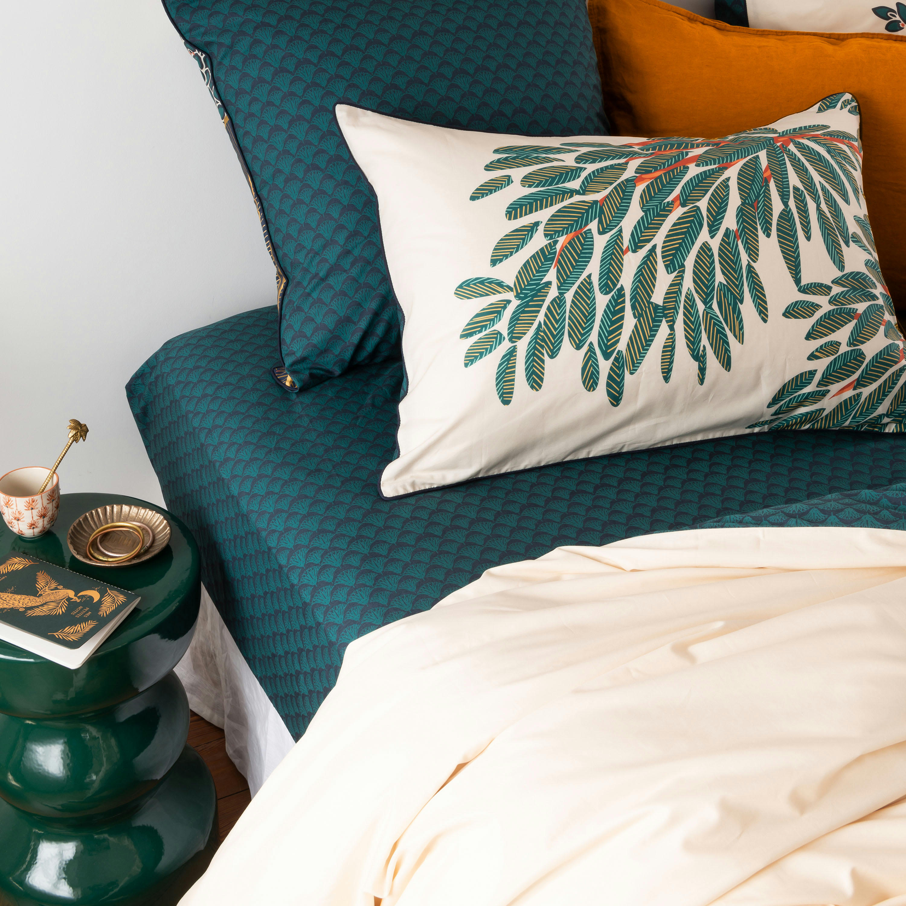 PAPYRUS - Drap housse percale de coton imprimé bleu 140 x 200 cm