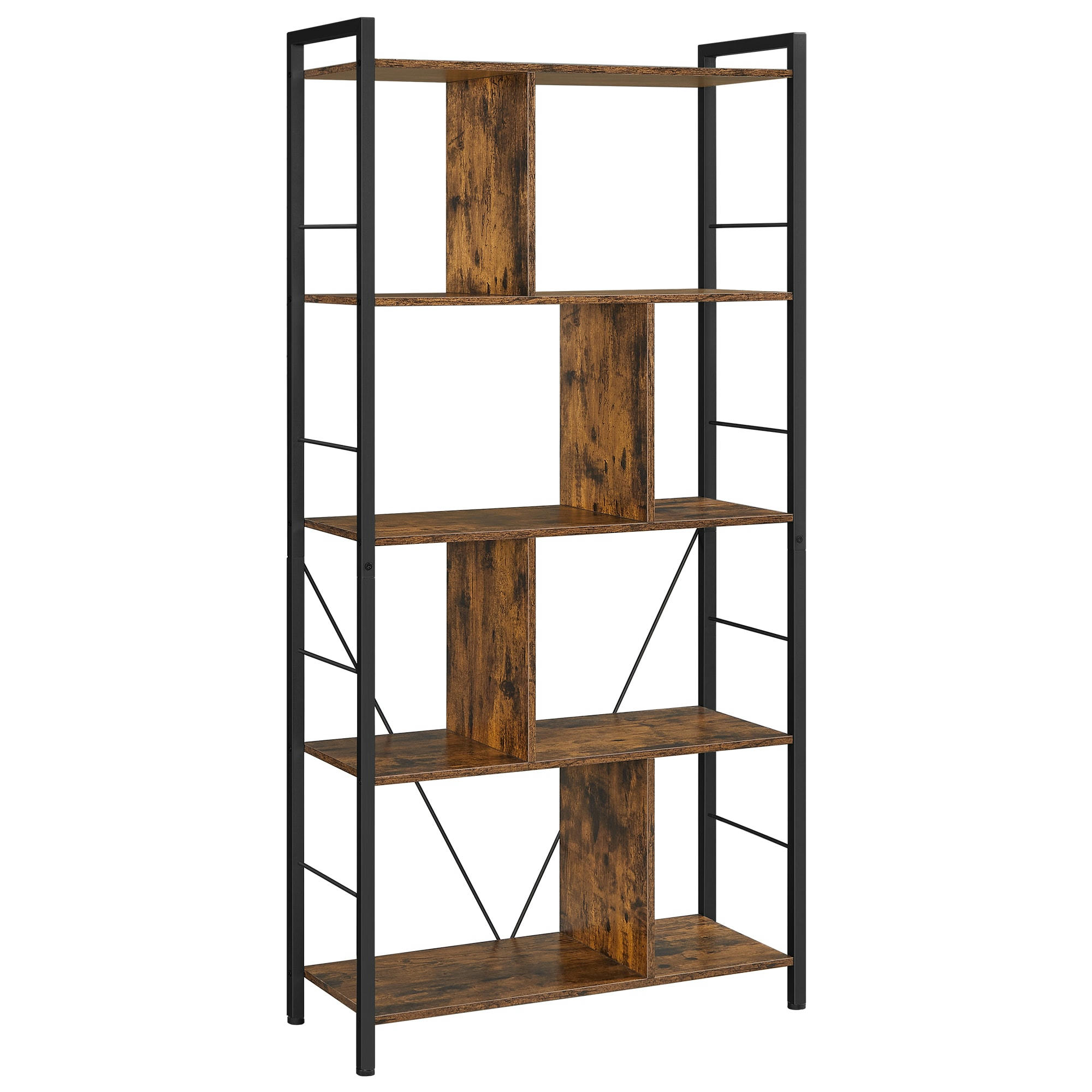 - Meuble de rangement 5 niveaux effet bois marron rustique et noir