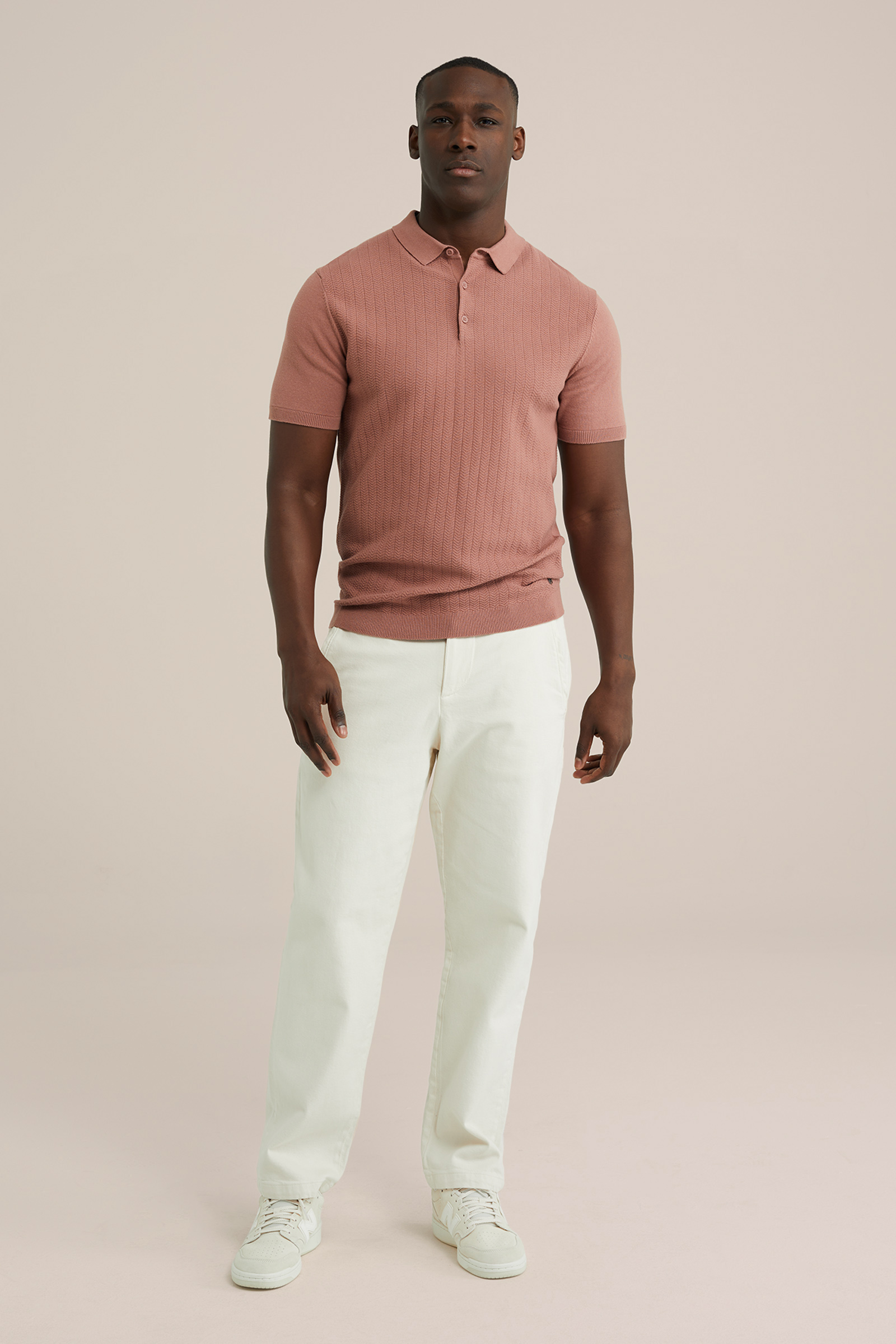 Heren Regular fit fijngebreide polo met structuur