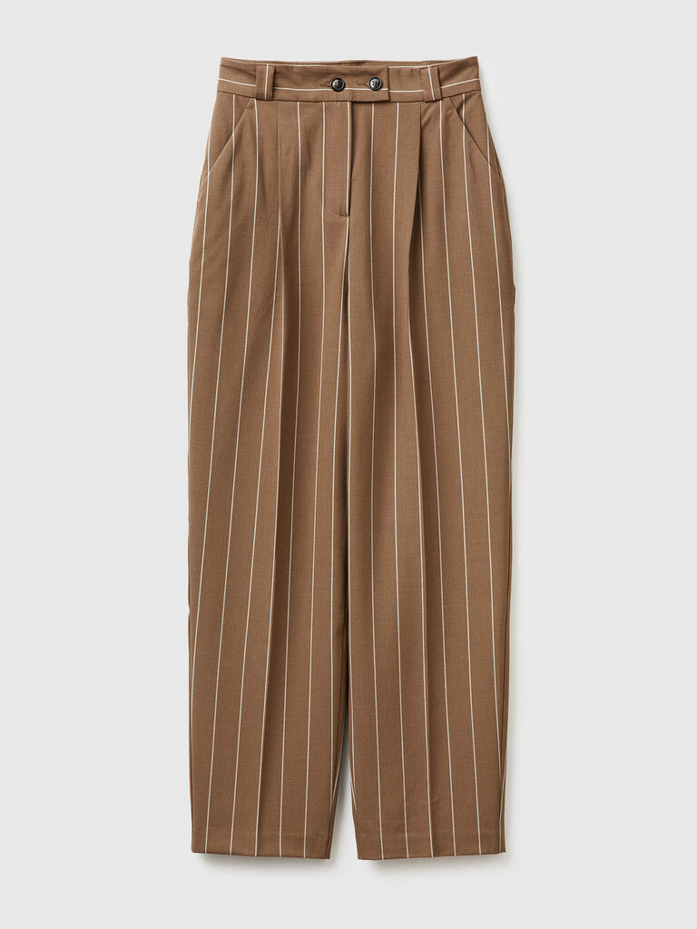 Carrot-fit pinstriped trousers