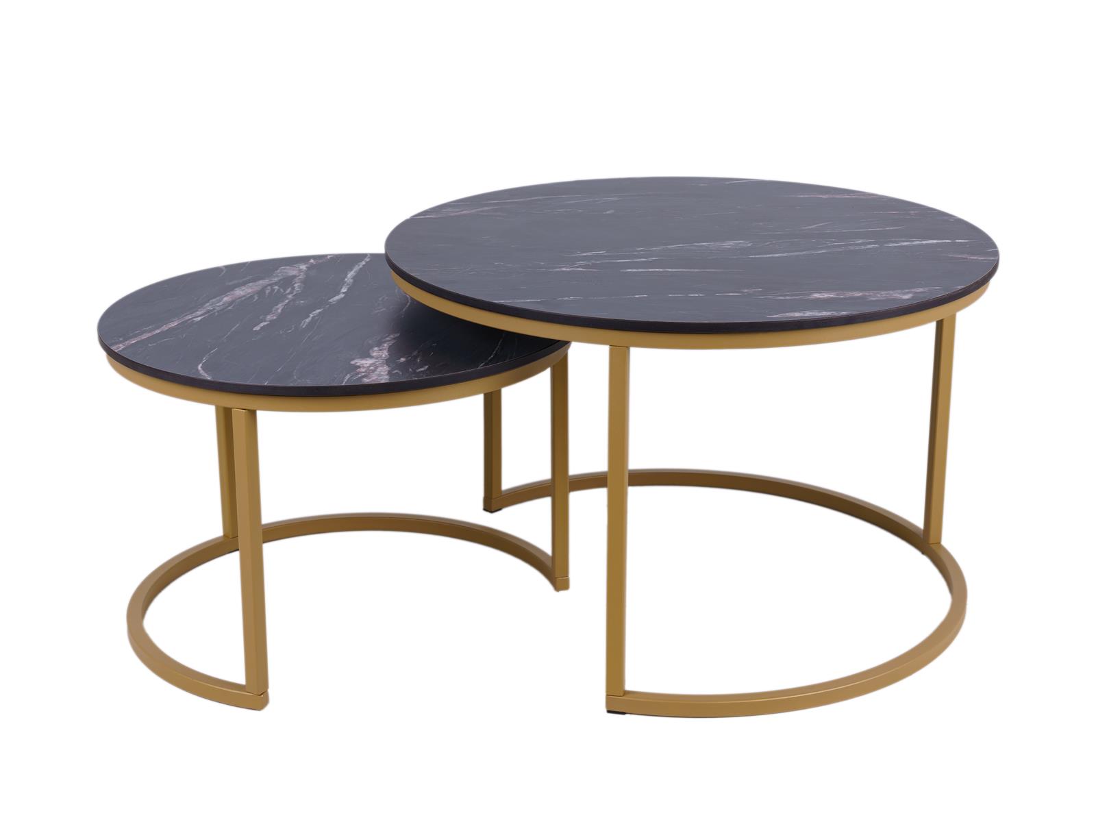 MaximaVida ronde salontafel set Firenze XL 75 en 58 cm champagne goud - zwart HPL marmer look