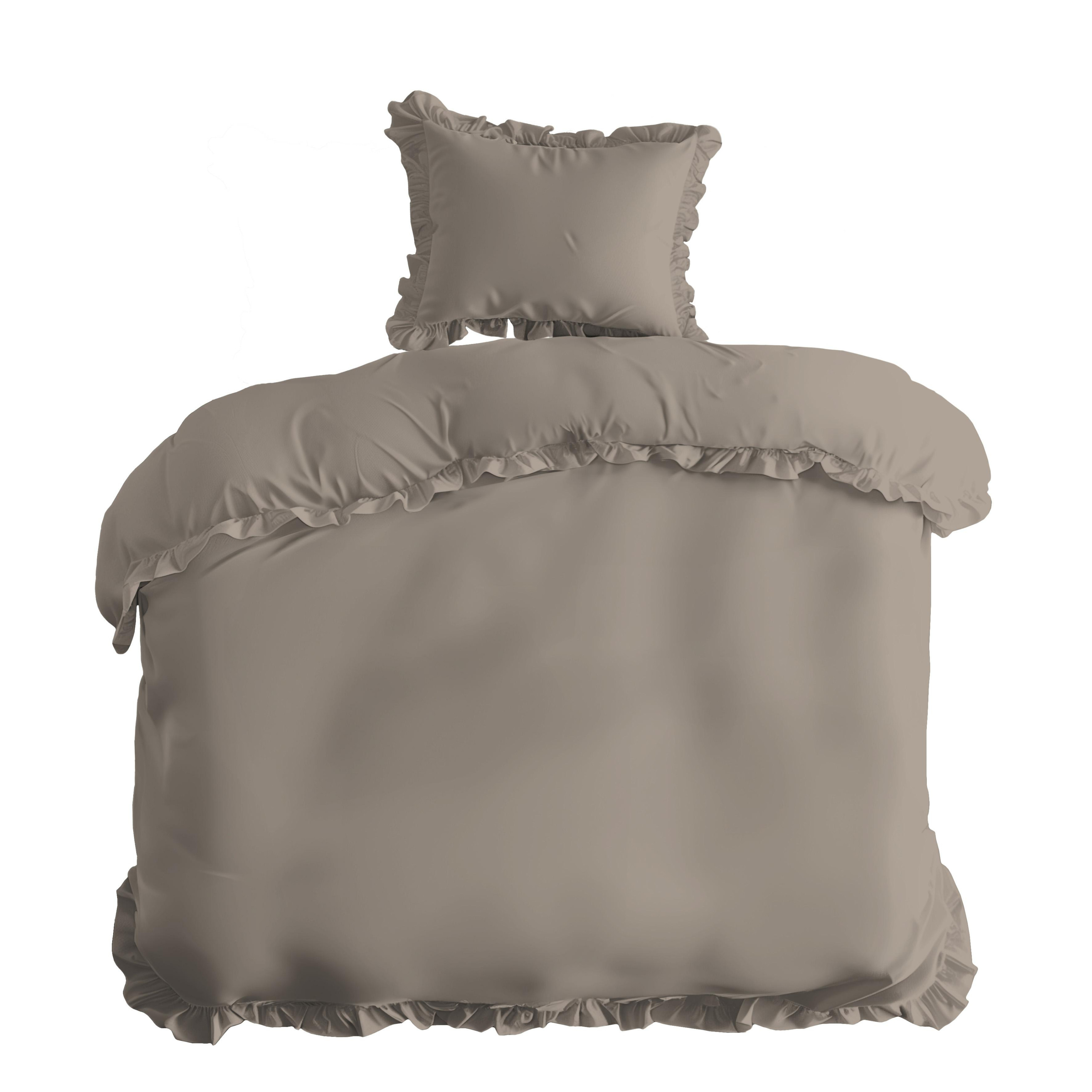 Pościel 140x200 taupe jednobarwna z falbanką Pure 23