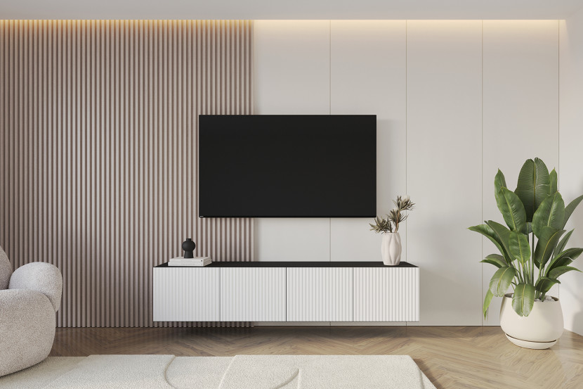 Szafka RTV z frezowanymi frontami wisząca NOA-2-W - 2x100x40x40 cm -Biały