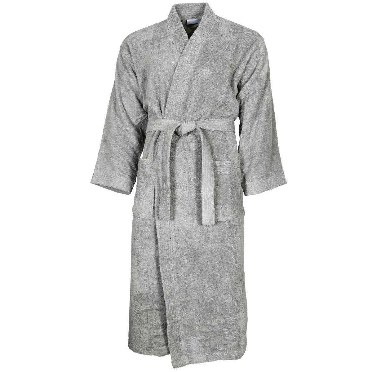 LUXURY - Peignoir col kimono en coton  Gris Perle XXL