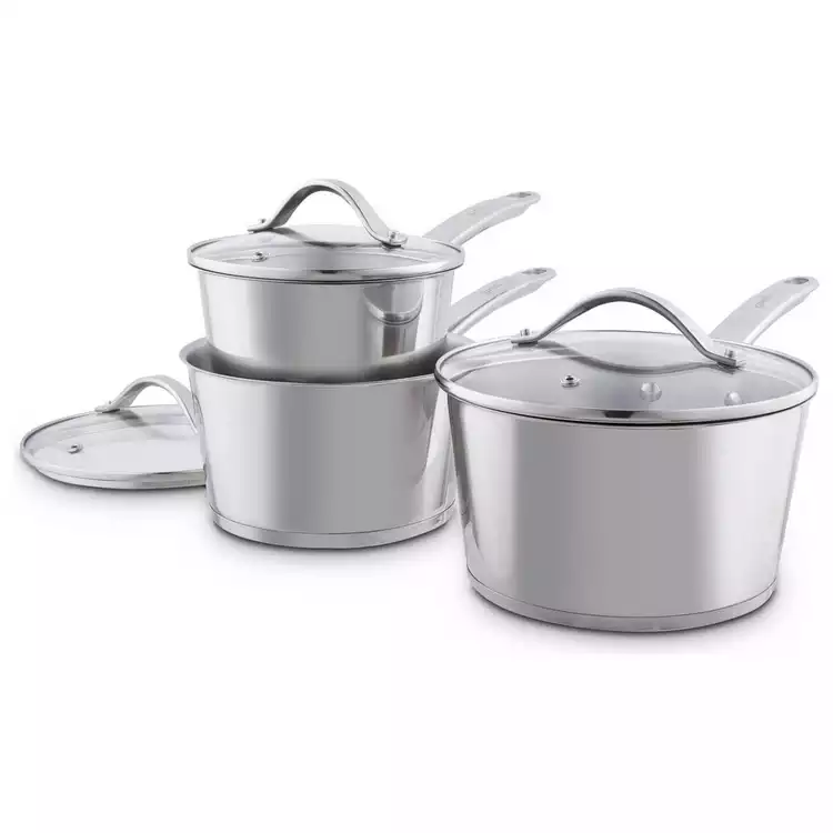good FOOD Stainless Steel 3pc Saucepan Set - Grey