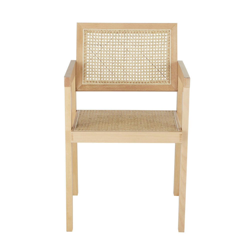 Santa Fe - Fauteuil à dîner en bois de hêtre et cannage en rotin beige