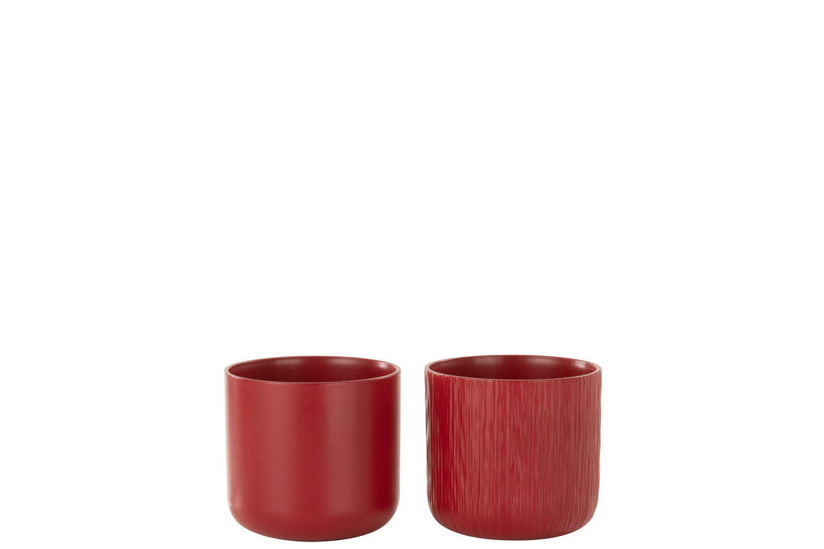 J-Line bloempot Gen - keramiek - rood - small - 2 stuks - Ø 13.5 cm