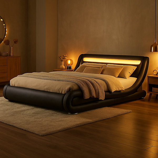 Lit avec led 140 x 190 cm en PU noir SEATTLE