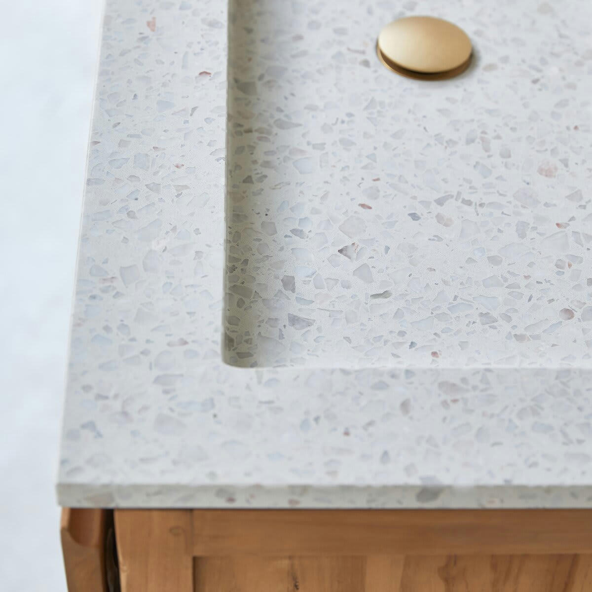 EDGAR - Meuble Salle de Bain en teck massif et terrazzo premium Moon 80 cm
