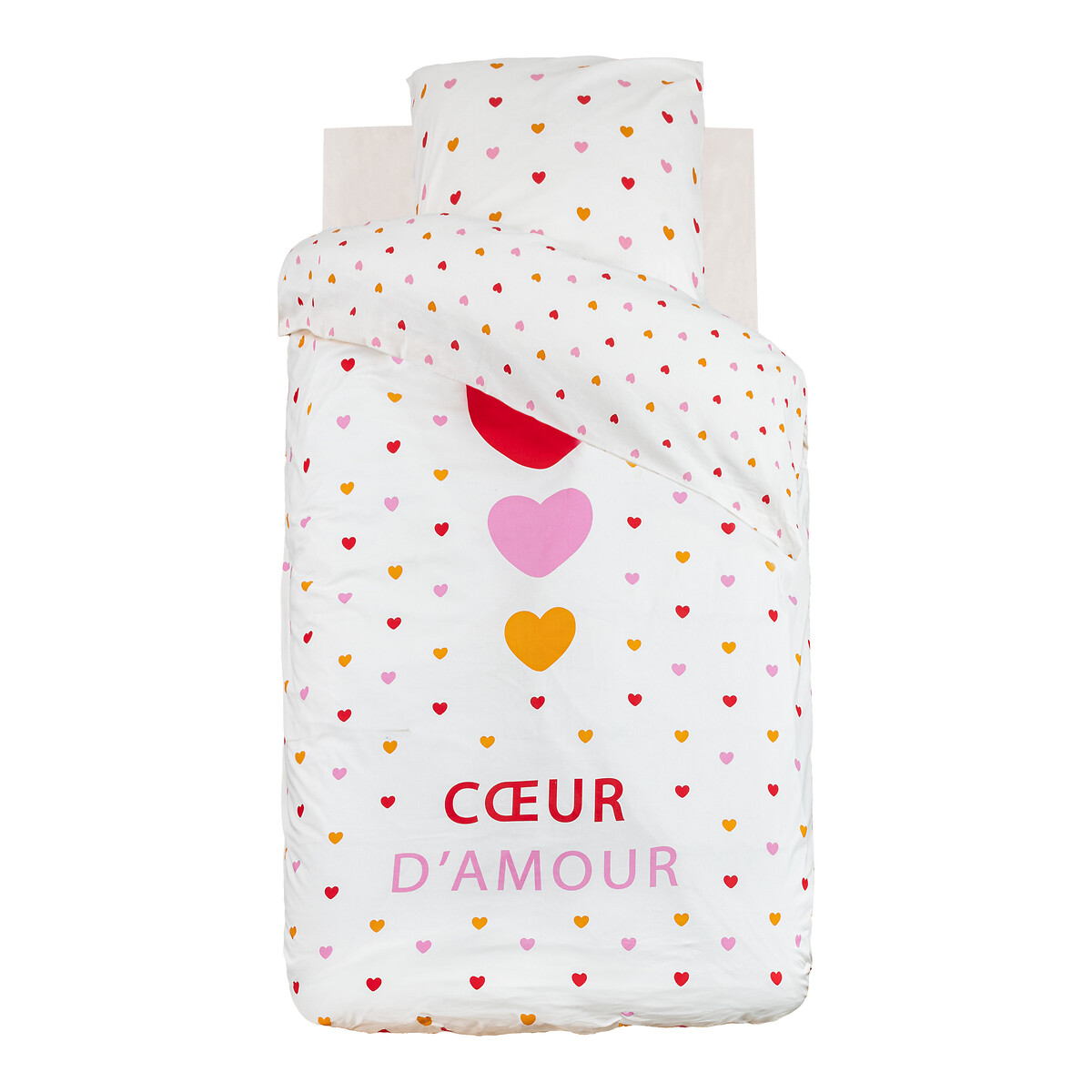 Capa de edredão e capa de almofada corações reversível 140x200cm