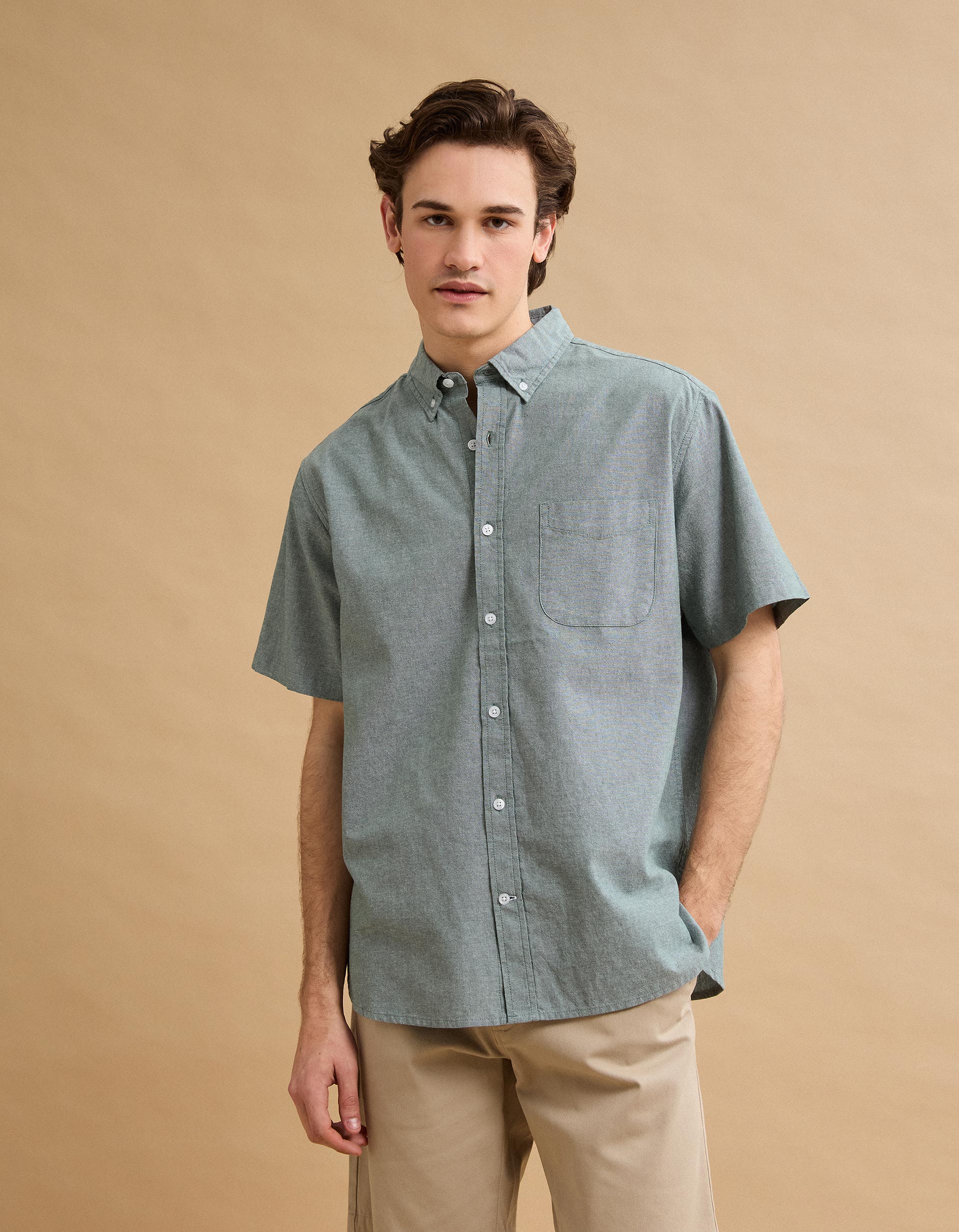 Camisa Manga Curta, Homem, Verde Escuro