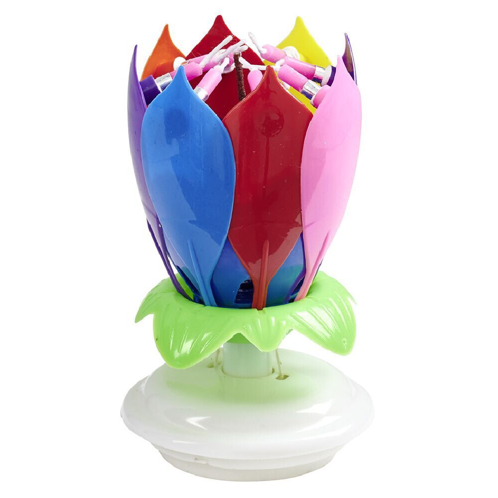 Bougie anniversaire musicale forme fleur 8 mèches