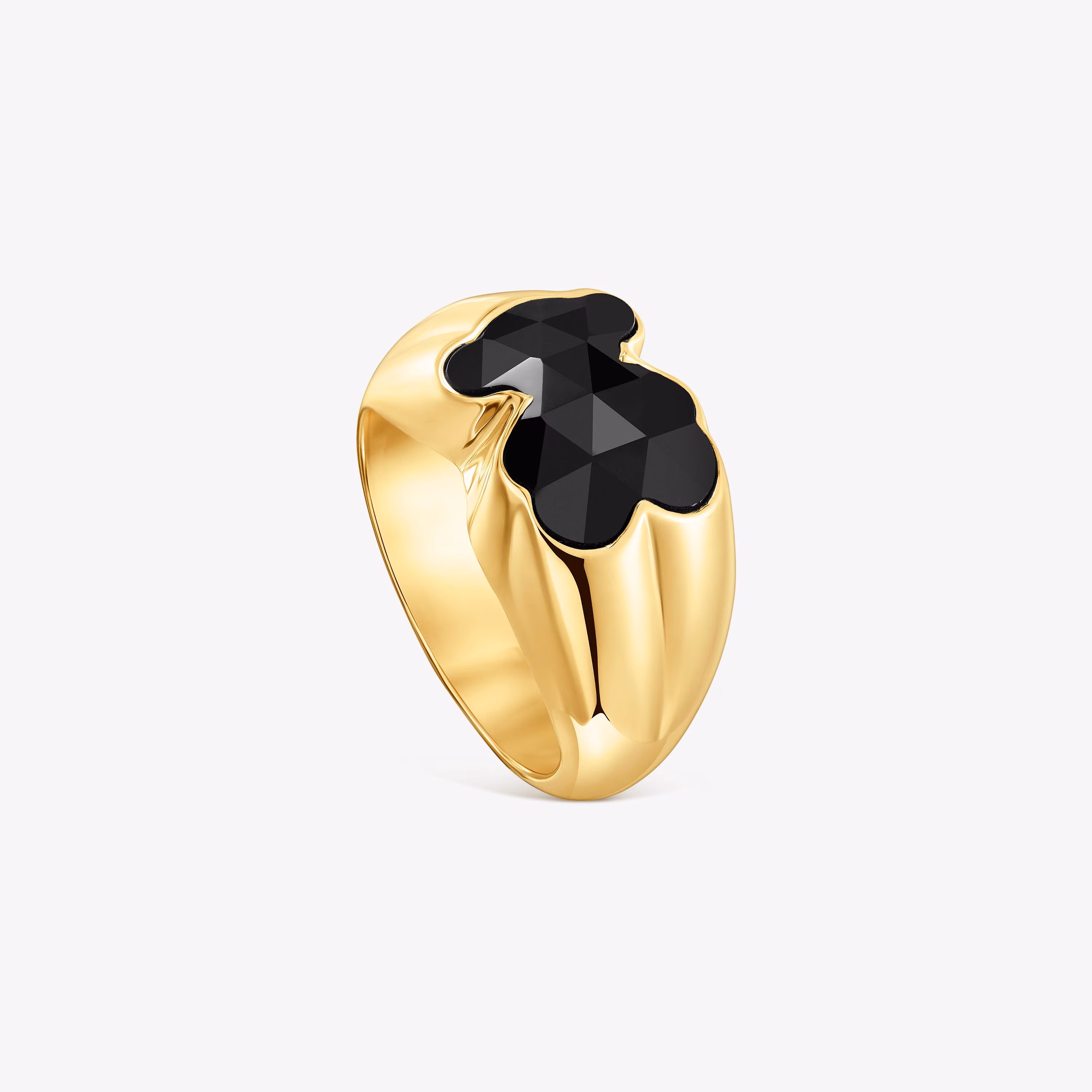 Anillo mediano con baño de oro 18 kt sobre plata y motivo oso en ónix Icon Color
