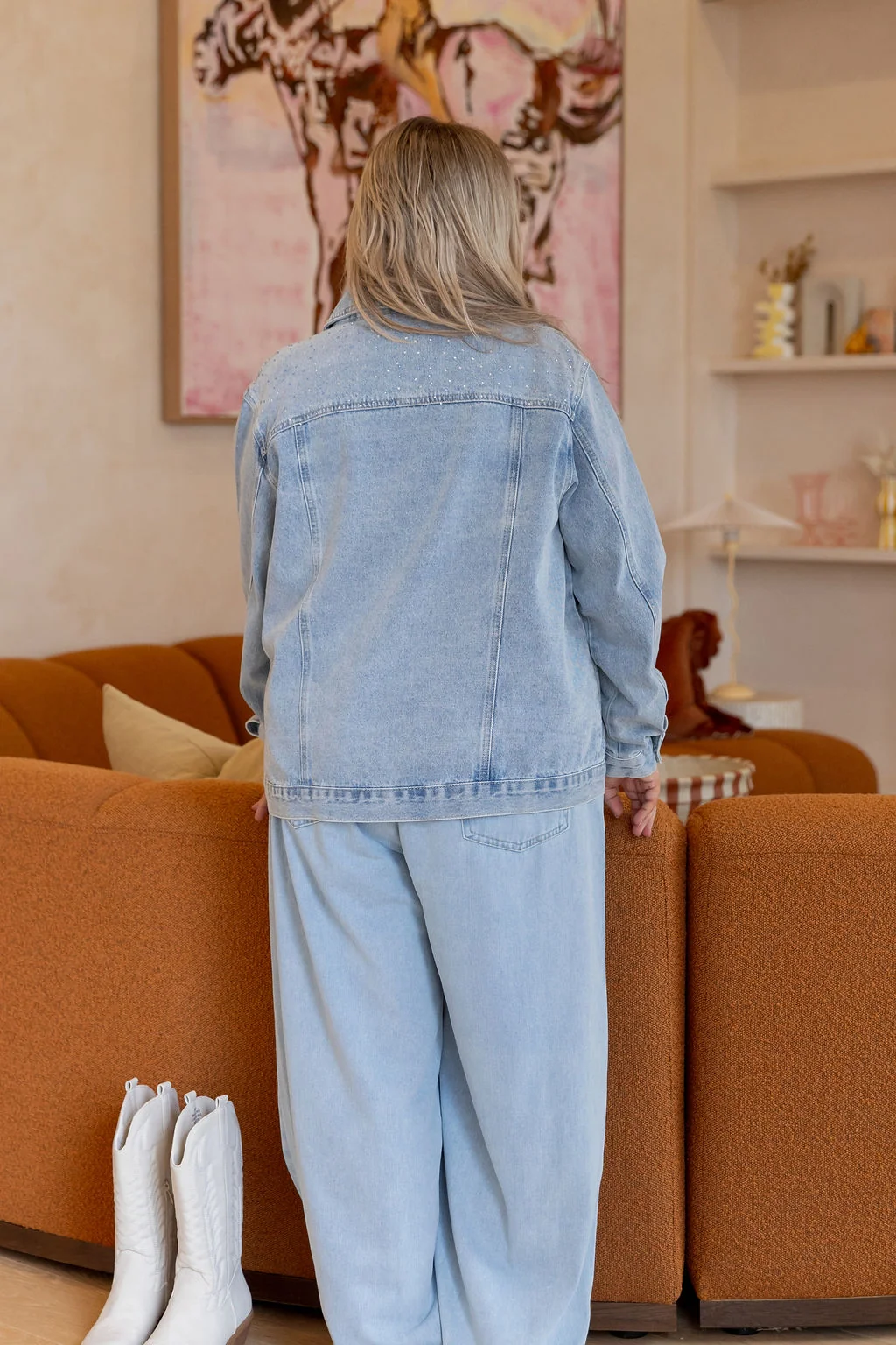 Hayden Denim Jacket in Rhinestone/Blue Wash