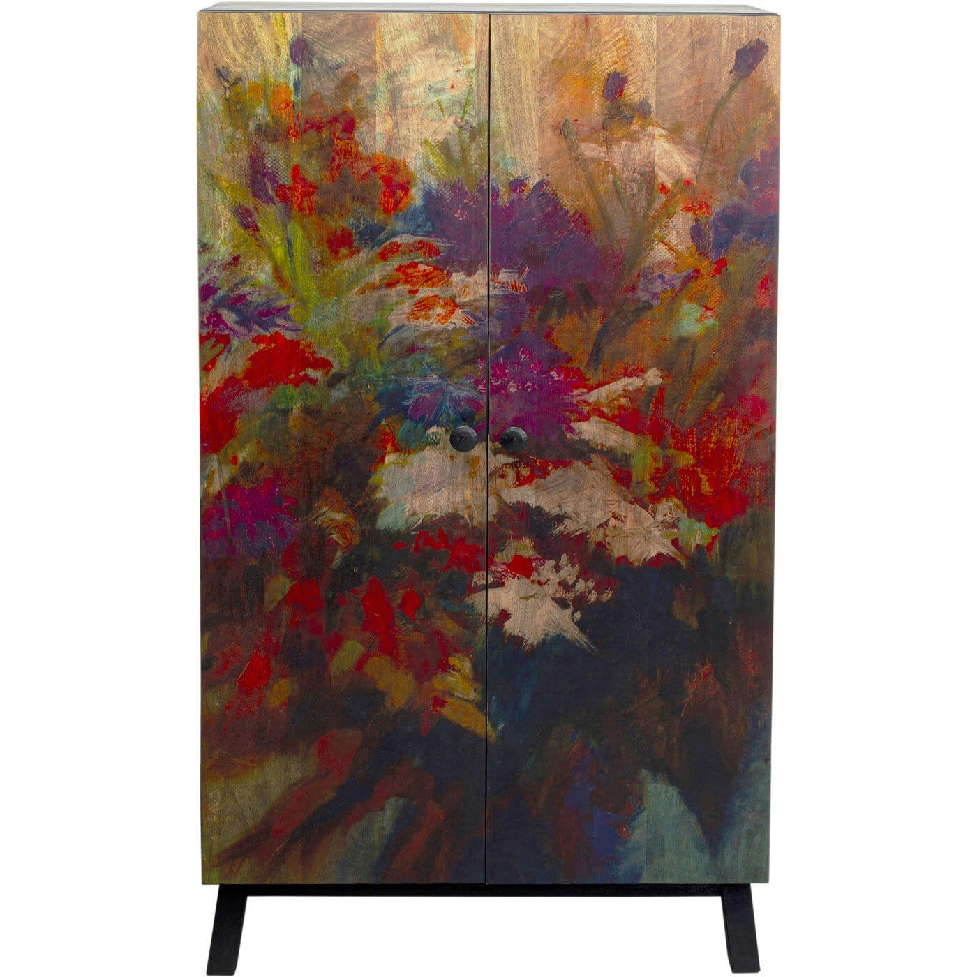 - Armoire 2 portes en manguier massif motifs fleurs