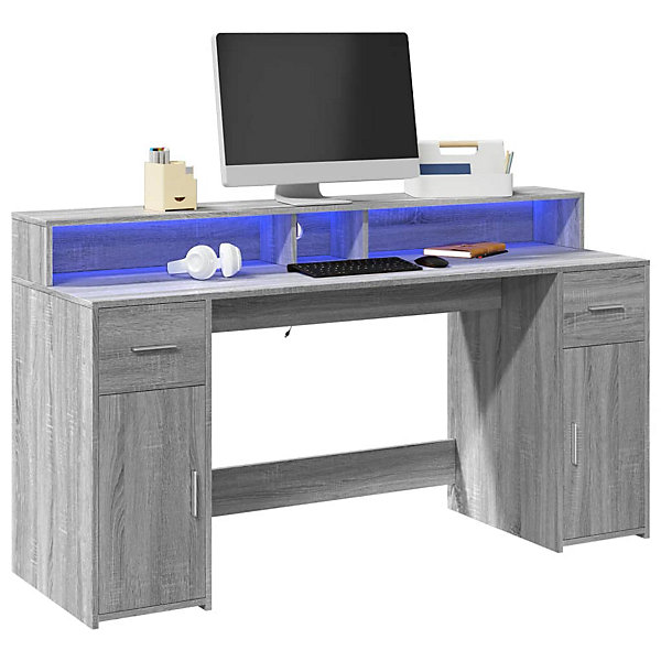 Bureau et lumières LED sonoma gris 160x55x91 cm bois ingénierie vidaXL