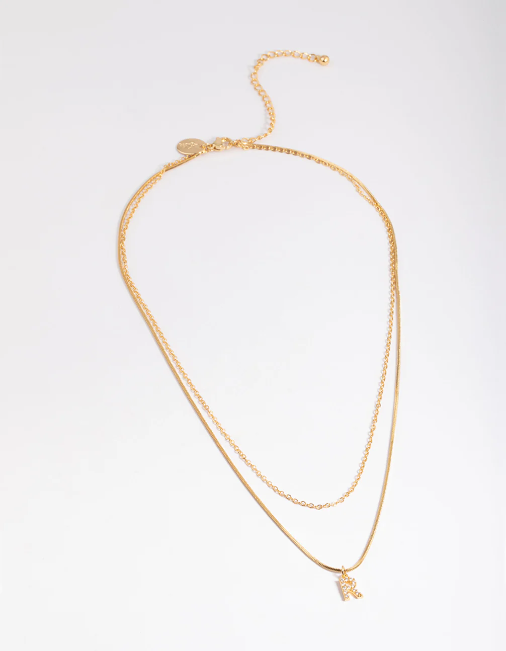 Gold Plated Diamante Letter R Layered  Necklace
