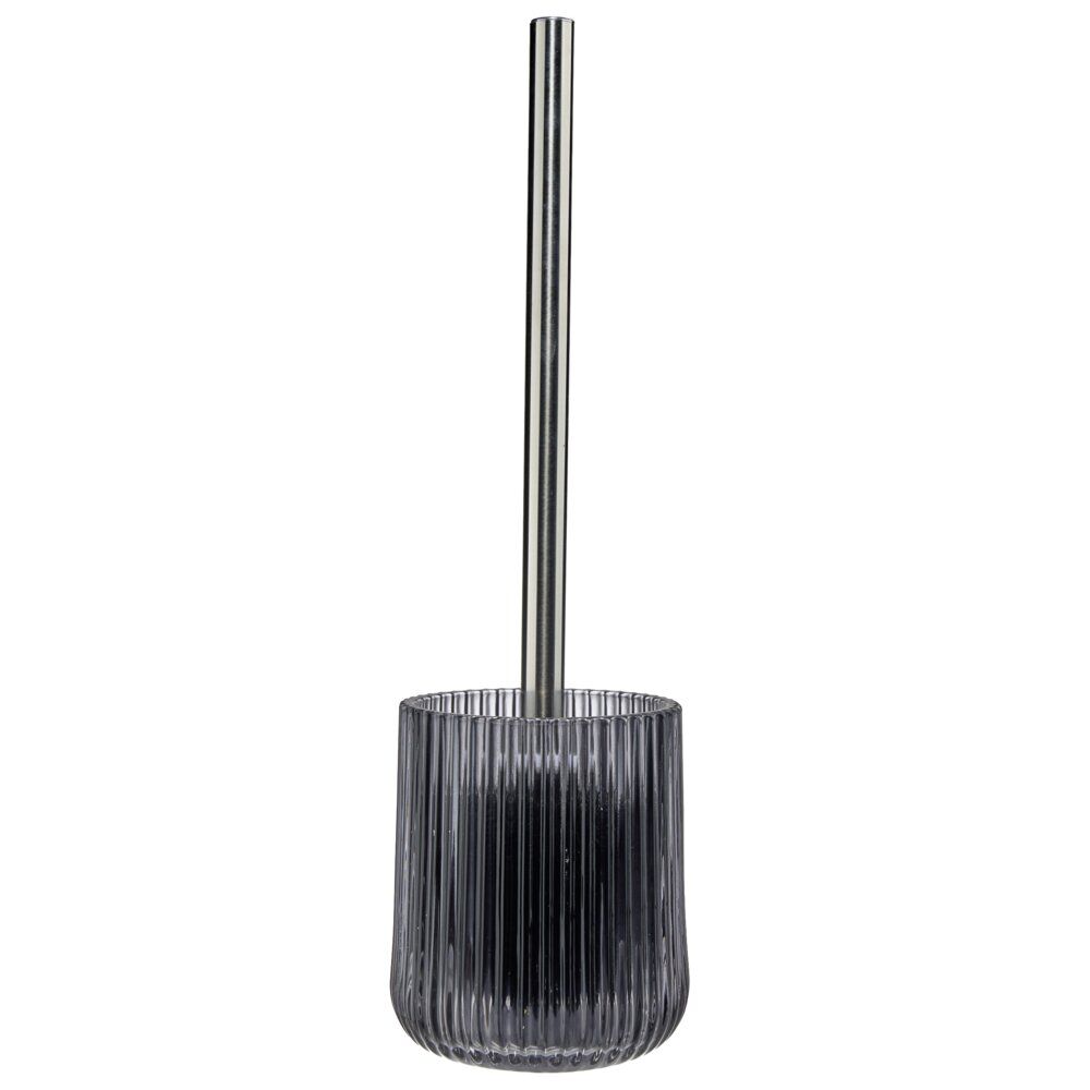 Brosse WC socle en verre strié noir transparent Ø10,5xH36cm