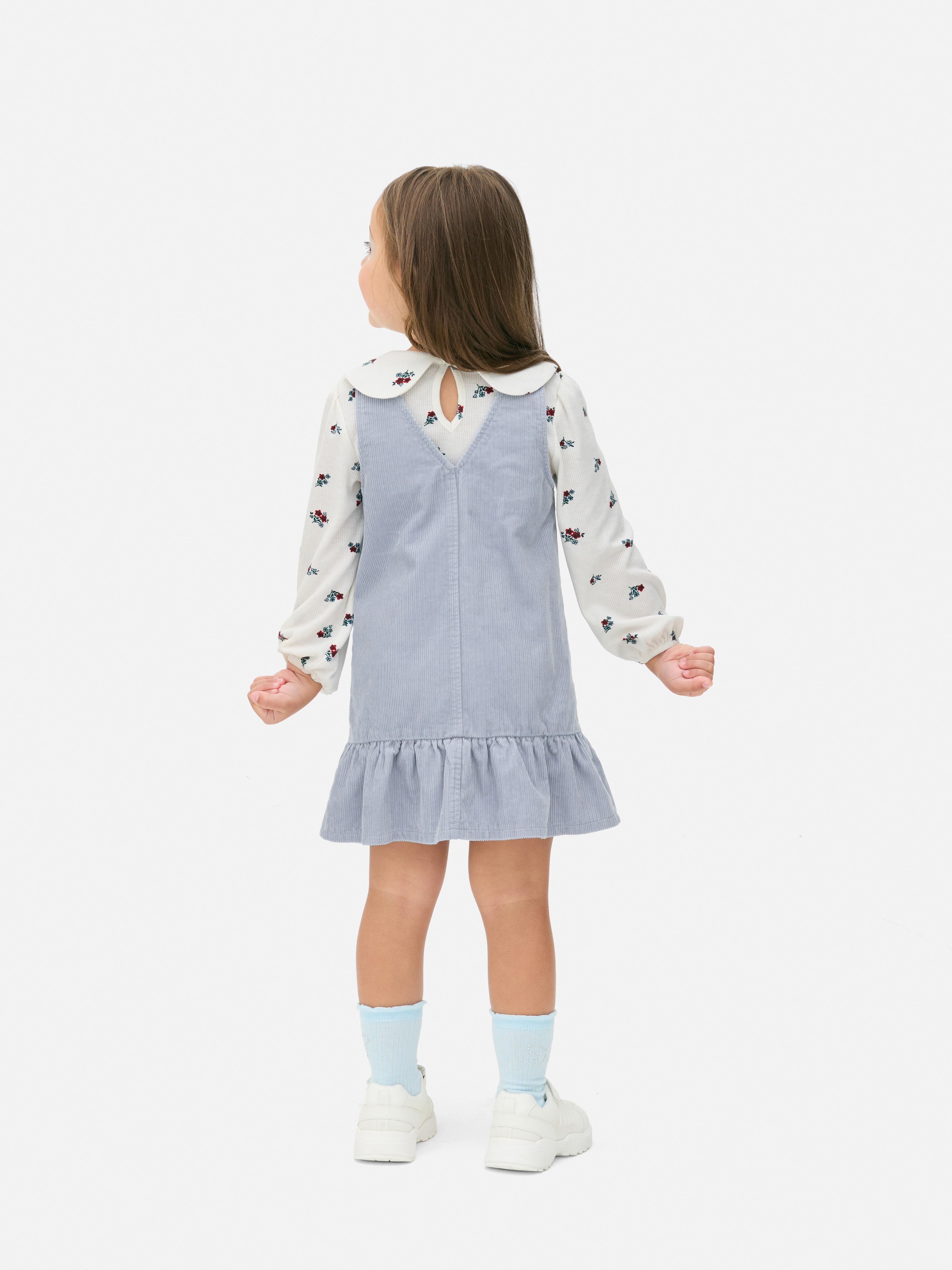 1.5-8yrs | Collared T-Shirt and Corduroy Overall Dress Set