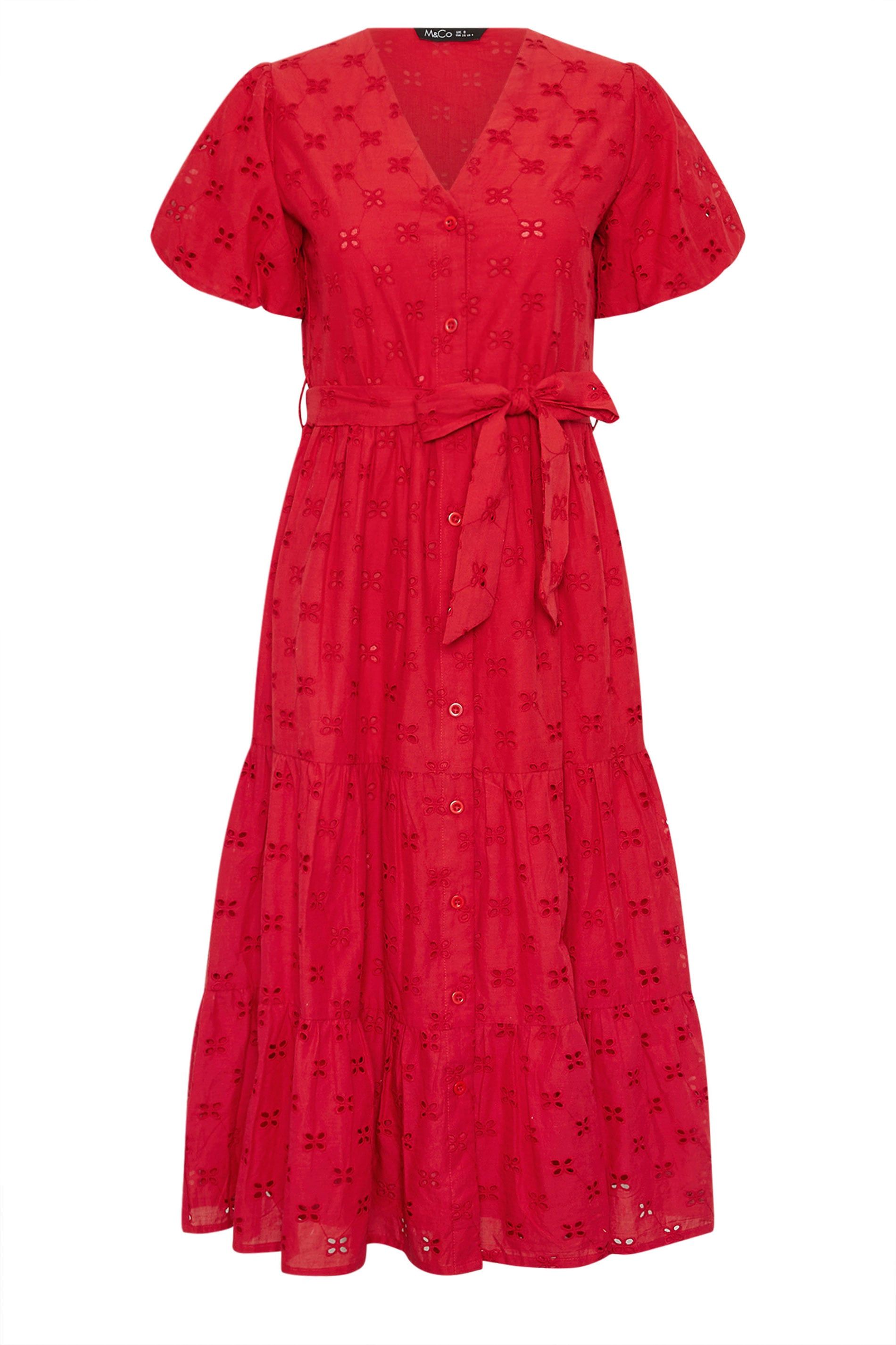 M&Co Broderie Tie Waist Cotton Midi Dress