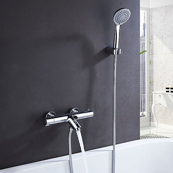 Kibath Robinet de baignoire avec support de douche thermostatique BRA finition chrome poli en laiton